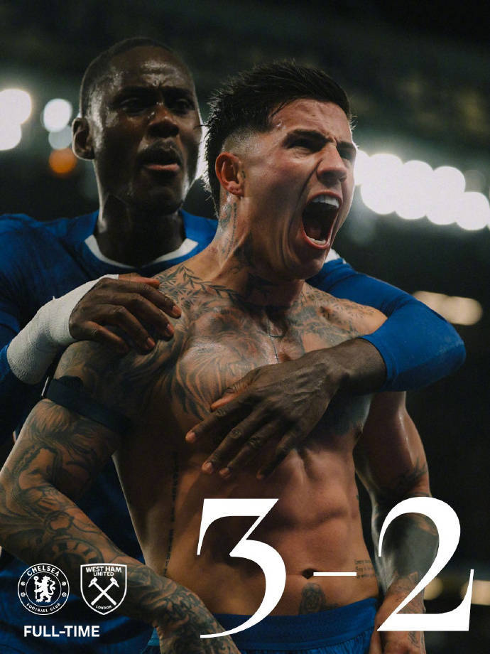 切尔西3比2西汉姆完成双杀,恩佐绝杀球证明关键性,主帅应变到位